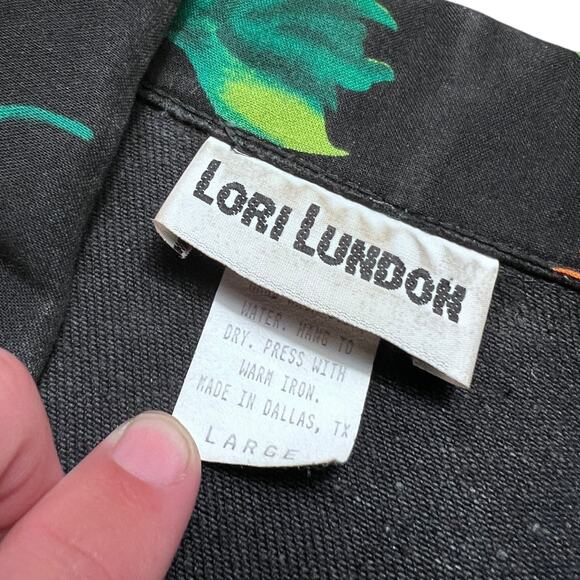 VINTAGE 90s Lori Lundon Floral Denim Vest Black Emo Punk Open Wear Size Large - Picture 3 of 6